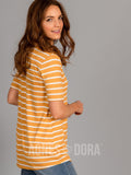 Agnes & Dora™ Favorite Cardi Half Sleeve Mustard/Ivory Stripe