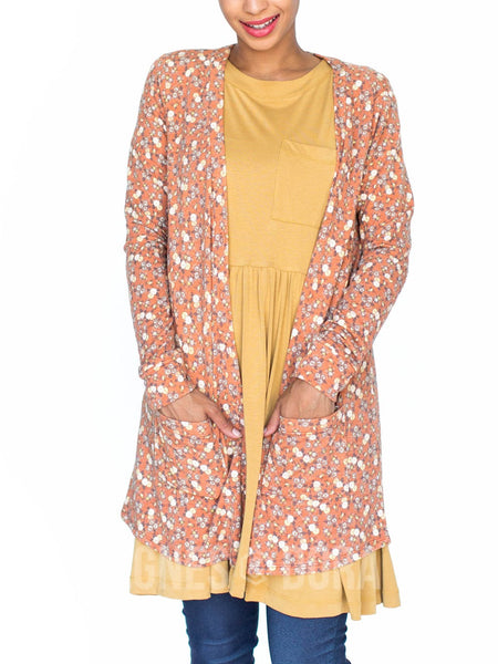 Agnes & Dora™ Essential Cardigan Berries and Blossoms Orange