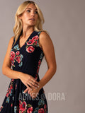 Agnes & Dora™ Handkerchief Midi Dress Sleeveless Coral Floral