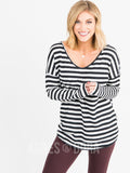 Agnes & Dora™ Urban Pullover Double V-Neck Ivory/Black Stripe