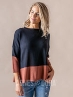 Agnes & Dora™ Boxy Sweater 3/4 Sleeve Black and Sienna