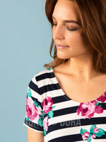 Agnes & Dora™ Everyday Tee Navy/Mauve Stripe Floral