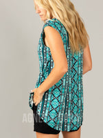 Agnes & Dora™ Essential Hi-Lo Tunic Teal Boho