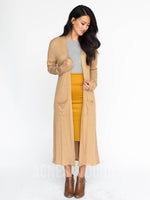 Agnes & Dora™ Duster Ribbed Mustard and Heather Grey Stripe