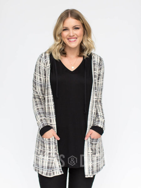 Agnes & Dora™ Essential Cardigan Black and White Plaid