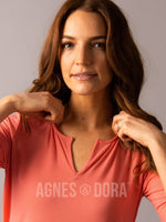 Agnes & Dora™ Notch V-Neck Tee Coral