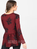 Agnes & Dora™ Relaxed Ruffle Tee Long Sleeve Red (Houndstooth Floral)