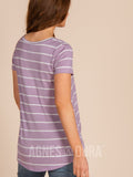 Agnes & Dora™ Everyday Tee V-Neck Lavender/Ivory Stripe