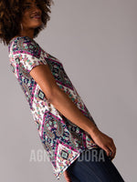 Agnes & Dora™ Everyday Tee Scoop Neck Navy/Fuchsia Boho