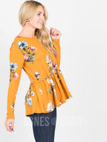 Agnes & Dora™ Relaxed Ruffle Tee Long Sleeve Mustard Floral