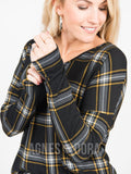 Agnes & Dora™ Urban Pullover V-Neck Black/Mustard Plaid