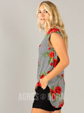 Agnes & Dora™ Essential Hi-Lo Tunic Red Rose Striped Floral