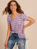 Agnes & Dora™ Everyday Tee V-Neck Lavender/Ivory Stripe