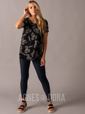 Agnes & Dora™ Everyday Tee V-Neck Black Floral