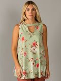 Agnes & Dora™ Swing Tee Cut out Neckline Sage/Coral Floral