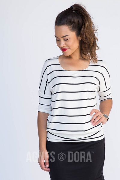 Agnes & Dora™ Dolman Tunic in Ivory and Black Stripe