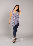 Agnes & Dora™ Asymmetrical Tank Navy/Plum Stripe Floral