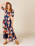 Agnes & Dora™ Essential Maxi Dress Navy/Burgundy/Taupe Floral