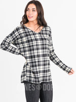 Agnes & Dora™ Urban Pullover V-Neck B&W Plaid