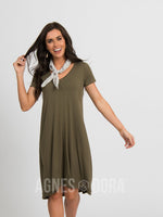 Agnes & Dora™ Hi-Lo Dress V-Neck Olive