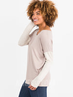 Agnes & Dora™ Urban Pullover V-Neck Mocha with Dusty Oatmeal