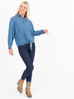 Agnes & Dora™ Button Down Tie Front Long Sleeve Medium Wash Tencel