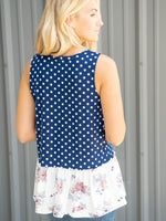 Agnes & Dora™ Relaxed Ruffle Tank Navy Ivory Dot/Ivory Blush Floral