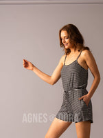 Agnes & Dora™ Sunrise Romper Black/White Stripe