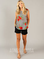 Agnes & Dora™ Essential Hi-Lo Tunic Red Rose Striped Floral