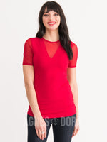 Agnes & Dora™ Sheer V-Neck Tee Cherry