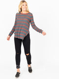 Agnes & Dora™ Side Button Sweater Charcoal Rust Stripe