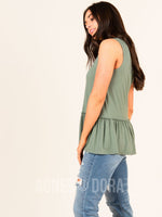 Agnes & Dora™ Relaxed Ruffle Tank DK Sage