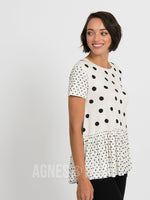 Agnes & Dora™ Relaxed Ruffle Tee B&W Polka Dot Mix