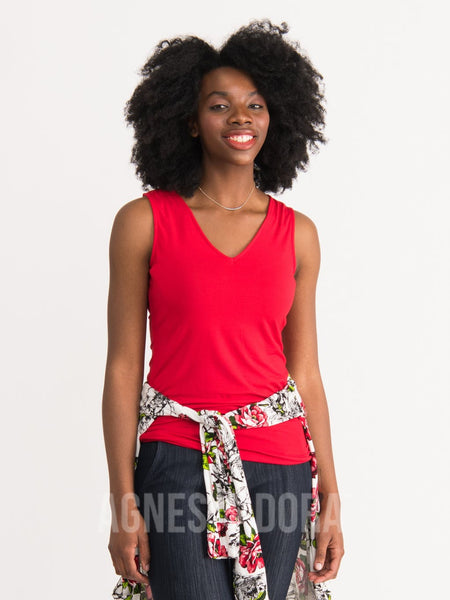 Agnes & Dora™ Fitted Tank V-Neck Fresh Red