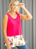 Agnes & Dora™ Relaxed Ruffle Tank Pink Hot/Ivory Light Pink Floral