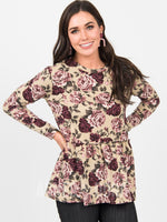 Agnes & Dora™ Relaxed Ruffle Tee Long Sleeve Taupe Floral