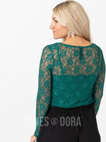 Agnes & Dora™ Fitted Tee Long Sleeve Lace Crew Neck Emerald