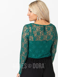 Agnes & Dora™ Fitted Tee Long Sleeve Lace Crew Neck Emerald