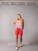 Agnes & Dora™ Essential Tank Scoop Neck Coral/Grey Stripe