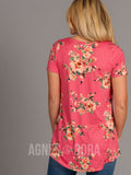 Agnes & Dora™ Everyday Tee V-Neck Pink Floral/Dots