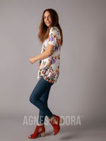 Agnes & Dora™ Side Knot Tunic Ivory/Rust/Purple Floral