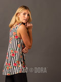 Agnes & Dora™ Essential Tank Double V-Neck Black/White/Coral Stripe Floral