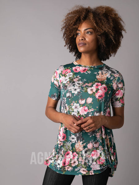 Agnes & Dora™ Side Knot Tunic Jade/Coral Floral