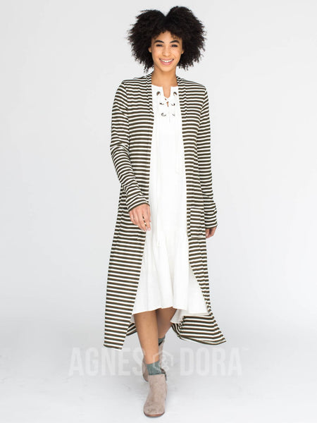 Agnes & Dora™ Duster Ribbed Olive and Ivory Stripe