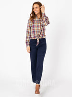 Agnes & Dora™ Button Down Tie Front Long Sleeve Classic Plaid - Small Scale