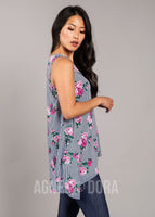 Agnes & Dora™ Asymmetrical Tank Navy/Plum Stripe Floral