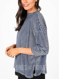 Agnes & Dora™ 3/4 Sleeve Boxy Pullover Blue Black Burnout