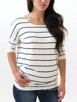 Agnes & Dora™ Dolman Tunic Ivory and Navy Stripe