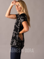 Agnes & Dora™ Everyday Tee V-Neck Black Floral