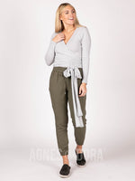 Agnes & Dora™ Long Sleeve Wrap Top Light Grey and Off White